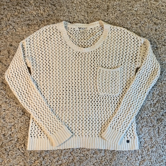 Roxy Crocheted Cream Sweater Women’s Medium - Picture 1 of 8